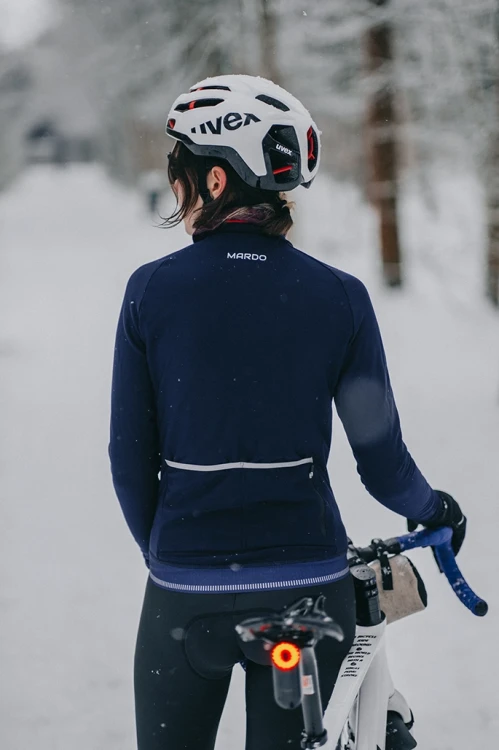 Bluza rowerowa damska granatowa - odblaskowe elementy