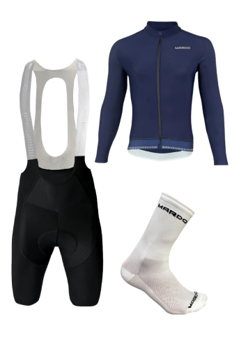 Strój kolarski męski full kit granatowy i bialy